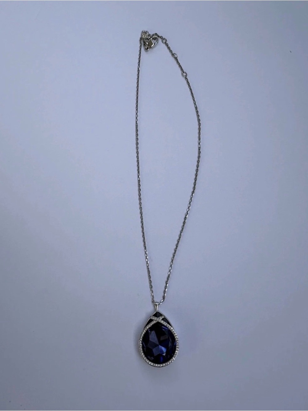 Authentic Swarovski Large Crystal Teardrop Pendant Necklace Silver
Tone Signed